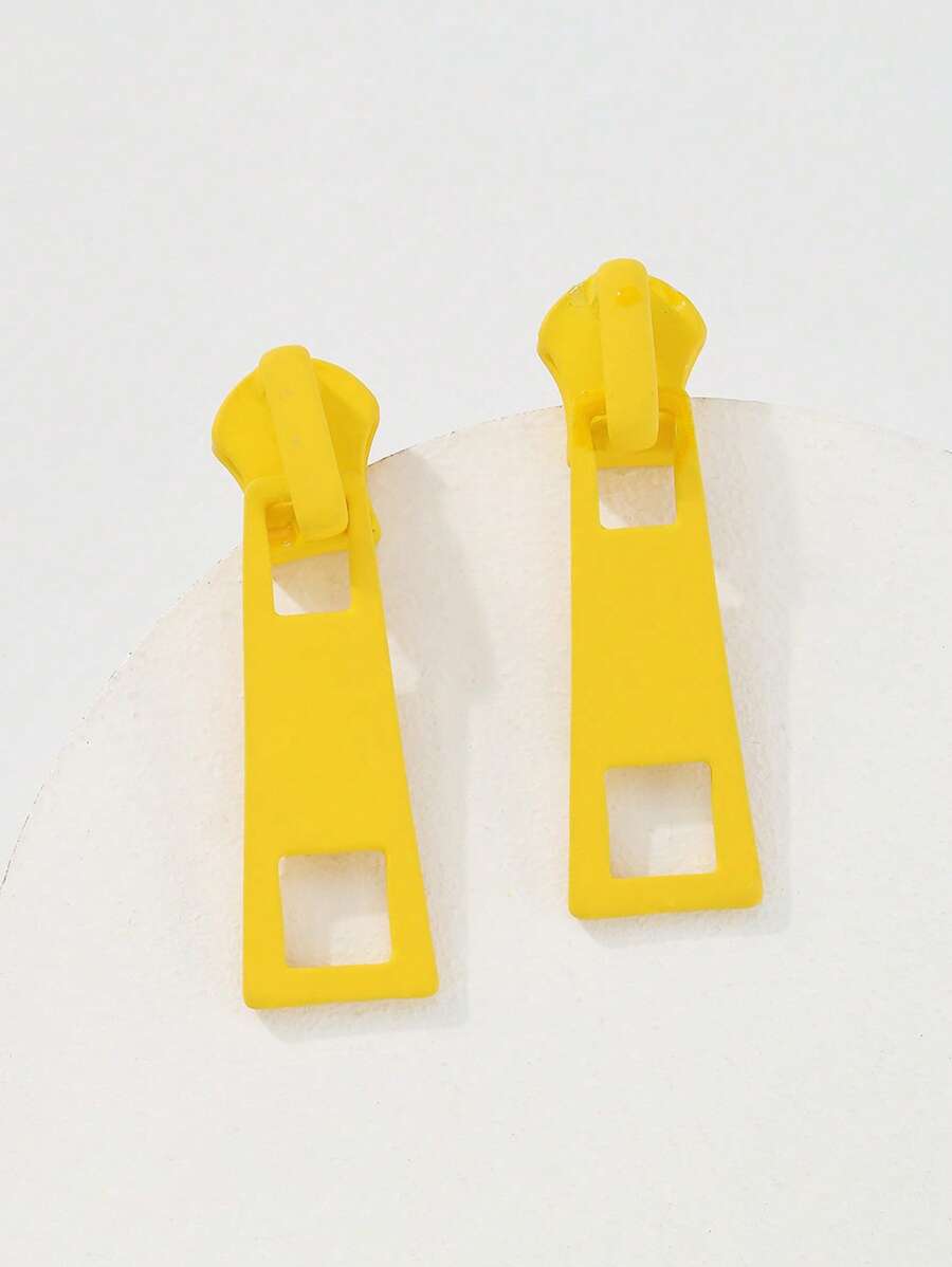 1pair Fashionable Zipper Head Stud Earrings For Women For Daily Decoration - Yellow - View 1