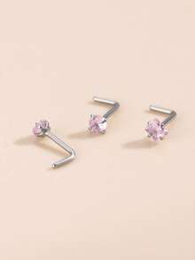 3 chiếc vòng mũi trang trí bằng đá khối Zirconia - Hồng - Xem 2