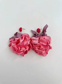 2入組花朵裝飾耳夾 - 玫紅色 - 查看 4