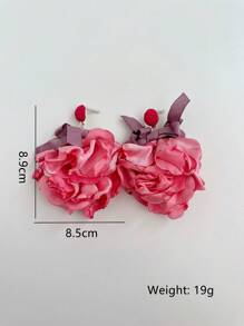 2入組花朵裝飾耳夾 - 玫紅色 - 查看 5