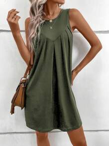 SHEIN LUNE Solid Tank Dress - Army Green - View 3