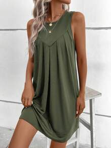 SHEIN LUNE Solid Tank Dress - Army Green - View 4