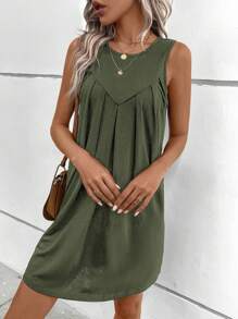 SHEIN LUNE Solid Tank Dress - Army Green - View 6