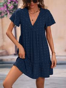 Breezaya Swiss Dot Butterfly Sleeve Ruffle Hem Smock Dress Vacation Beach Outfits Women