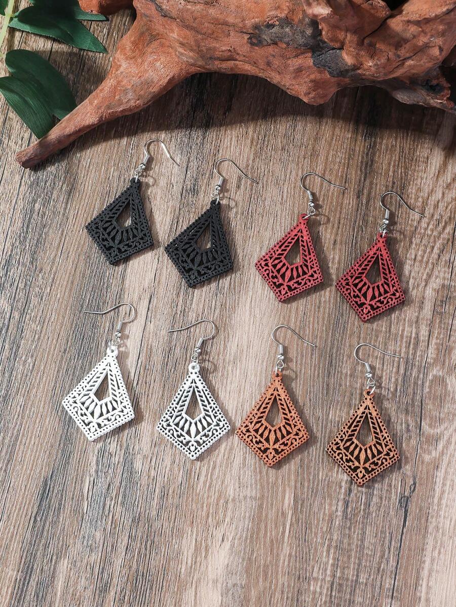 8pcs/Set Hollow Geometric Water Drop Earrings - Multicolor - View 1
