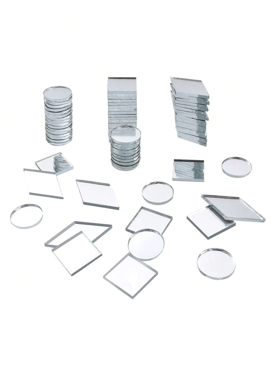 250pcs Mixed Mirror Mosaic Glass Piece Set For Diy, Non-Self-Adhesive - Silver - View 1