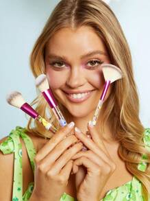 SHEIN X Care Bears 3pcs Carebears Makeup Brush Set With Pouch,Cheer Bear, Grumpy Bear,Good,Funshine Bear, Gifts