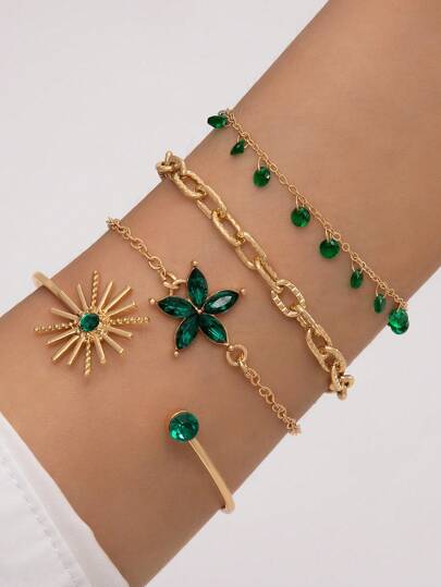 imoli 4 pièces Bracelet décoré de fleurs en strass, Cadeau pour la Saint-Valentin, Maman, Mère, Fête des Mères