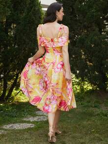 Missord Vestido con estampado floral de hombro con nudo de hombros descubiertos - Rojo - Ver 2