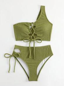 Swim SXY Biquíni cadarço um ombro - Verde Azeitona - Ver 4