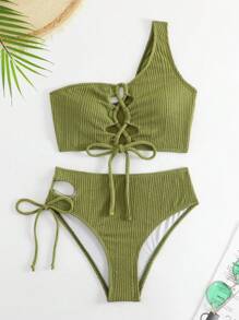 Swim SXY Biquíni cadarço um ombro - Verde Azeitona - Ver 6