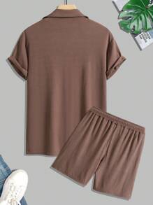 Manfinity Homme Men Solid Shirt & Drawstring Waist Shorts - Brown - View 2