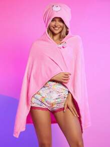 SHEIN X Care Bears Rainbow & Cartoon Embroidered Wearable Blanket - Pink - View 2