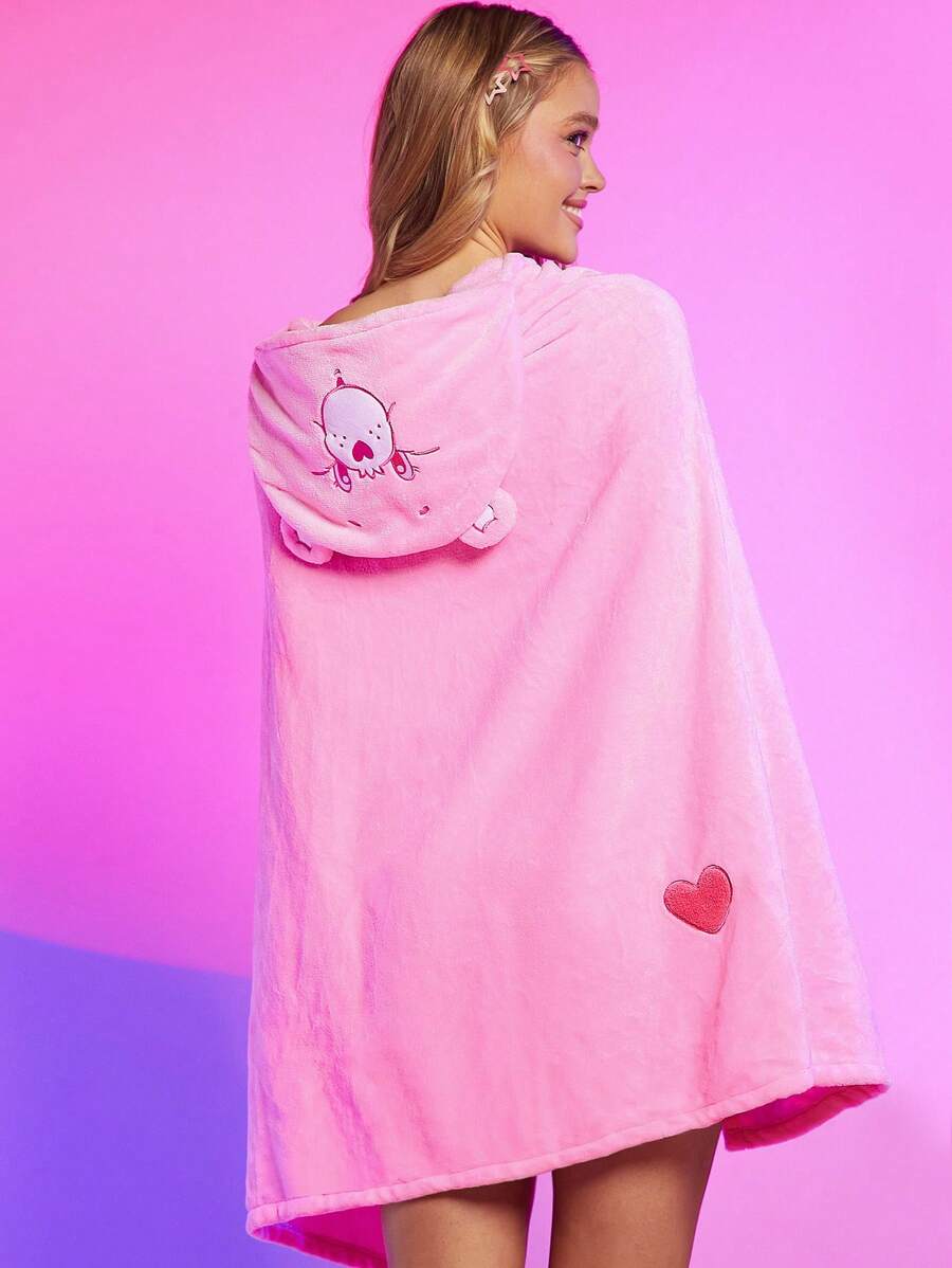 SHEIN X Care Bears Rainbow & Cartoon Embroidered Wearable Blanket - Pink - View 1