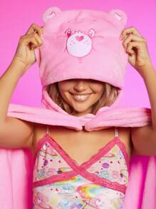 SHEIN X Care Bears Rainbow & Cartoon Embroidered Wearable Blanket - Pink - View 3