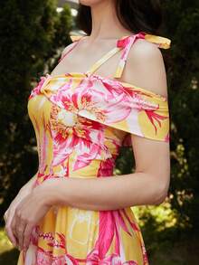 Missord Vestido con estampado floral de hombro con nudo de hombros descubiertos - Rojo - Ver 6