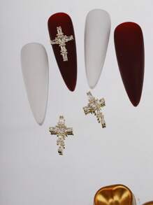 3 miếng trang trí chữ thập bằng đá Rhinestone cho nghệ thuật làm móng - Vàng - Xem 2