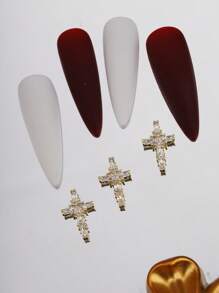3 miếng trang trí chữ thập bằng đá Rhinestone cho nghệ thuật làm móng - Vàng - Xem 5