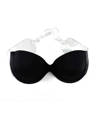 Women's Black Strapless Self Adhesive Push Up Bra For Backless Outfits Casual Comfy Fabric Non-Stretch Breast Lift Nipple Cover
