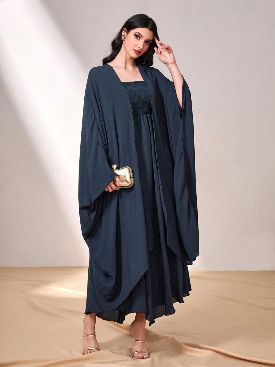 Al Najma Bộ đồ hai mảnh nữ Dải chun màu trơn Thanh lịch - Màu xanh hải quân - Xem 1