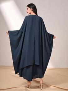 Al Najma Bộ đồ hai mảnh nữ Dải chun màu trơn Thanh lịch - Màu xanh hải quân - Xem 2