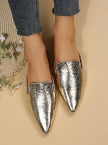 Women Metallic Point Toe Flat Mules, Glamorous Outdoor Flats - Gold - View 7
