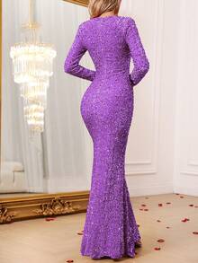 Elegant Party Mermaid Sequin Dress - Purple - View 2