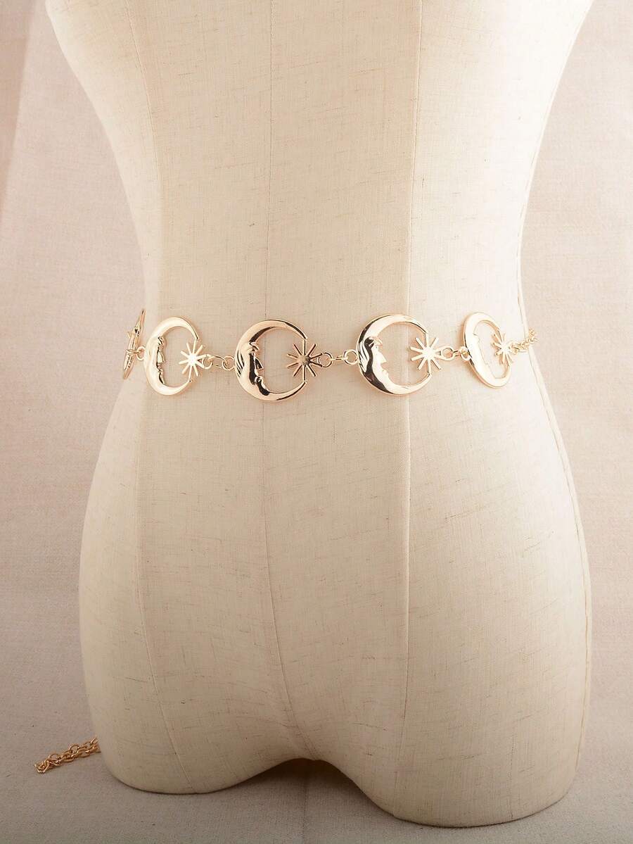 Mujer 1 pieza Cinturón de cadena sol & con diseño de luna moda para Decoración de vestido - Dorado - Ver 1