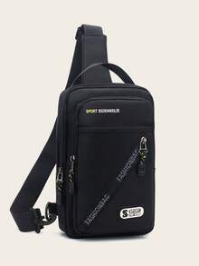 Bolso bandolera mini con diseño de parche de letra negro - Negro - Ver 1