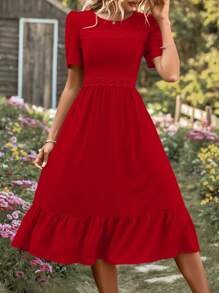 Breezaya Contrast Lace Ruffle Hem Dress