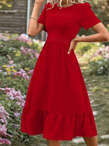 Breezaya Contrast Lace Ruffle Hem Dress