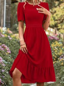 Breezaya Contrast Lace Ruffle Hem Dress