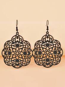 Bông tai thả trang trí hoa trang trí rỗng - màu đen - Xem 1