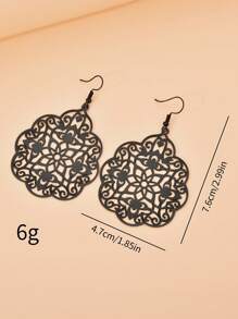 Bông tai thả trang trí hoa trang trí rỗng - màu đen - Xem 3