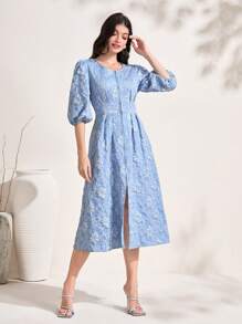 Mulvari Đầm Dây kéo Hoa Tất cả trên in Thanh lịch - Màu xanh lam - Xem 4