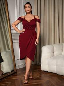 SHEIN SXY Đầm Plus Size Lộ Lưng Trọn gói màu trơn Thanh lịch - Màu Tím - Xem 3