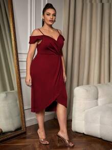 SHEIN SXY Đầm Plus Size Lộ Lưng Trọn gói màu trơn Thanh lịch - Màu Tím - Xem 4