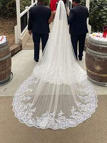 亮片装饰花朵刺绣新娘面纱 新娘婚纱面纱 女士秋季服装 - 白色 - 查看 3