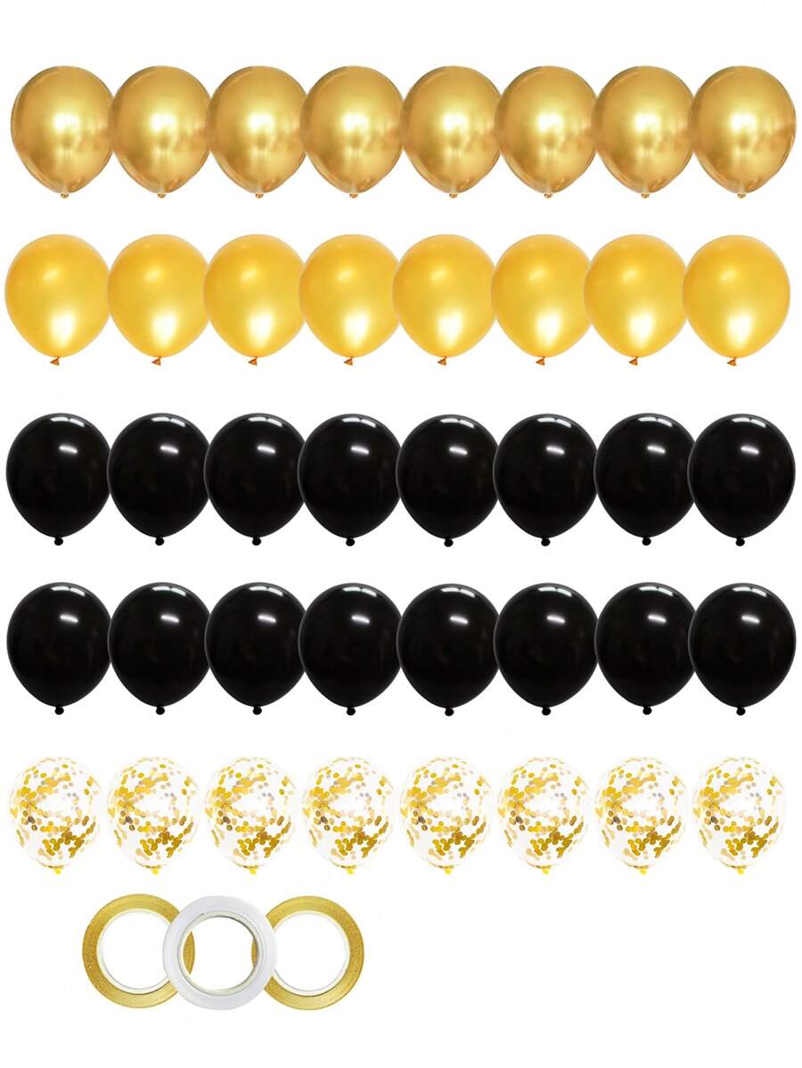 40 件/套纯色气球和胶带，现代乳胶金色和黑色装饰气球，适合派对、节日、圣诞节 - 彩色 - 查看 1