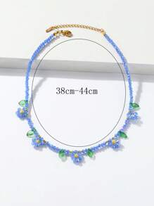 1 PC Thời Trang Lá & Hoa Vòng Cổ Đính Hạt Dành Cho Nữ Trang Trí Hàng Ngày - Màu xanh lam - Xem 4