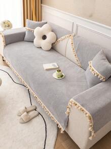 1pc Ins Style Chenille Tassel Sofa Cushion - Light Grey - View 2