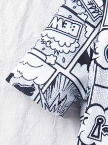 適用於青少年男孩的信封和恐龍印花緊身tee和短褲睡衣套裝 - 黑與白 - 查看 3