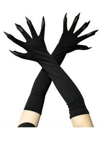 1 đôi Găng tay trang phục móng tay dài rắn - màu đen - Xem 1