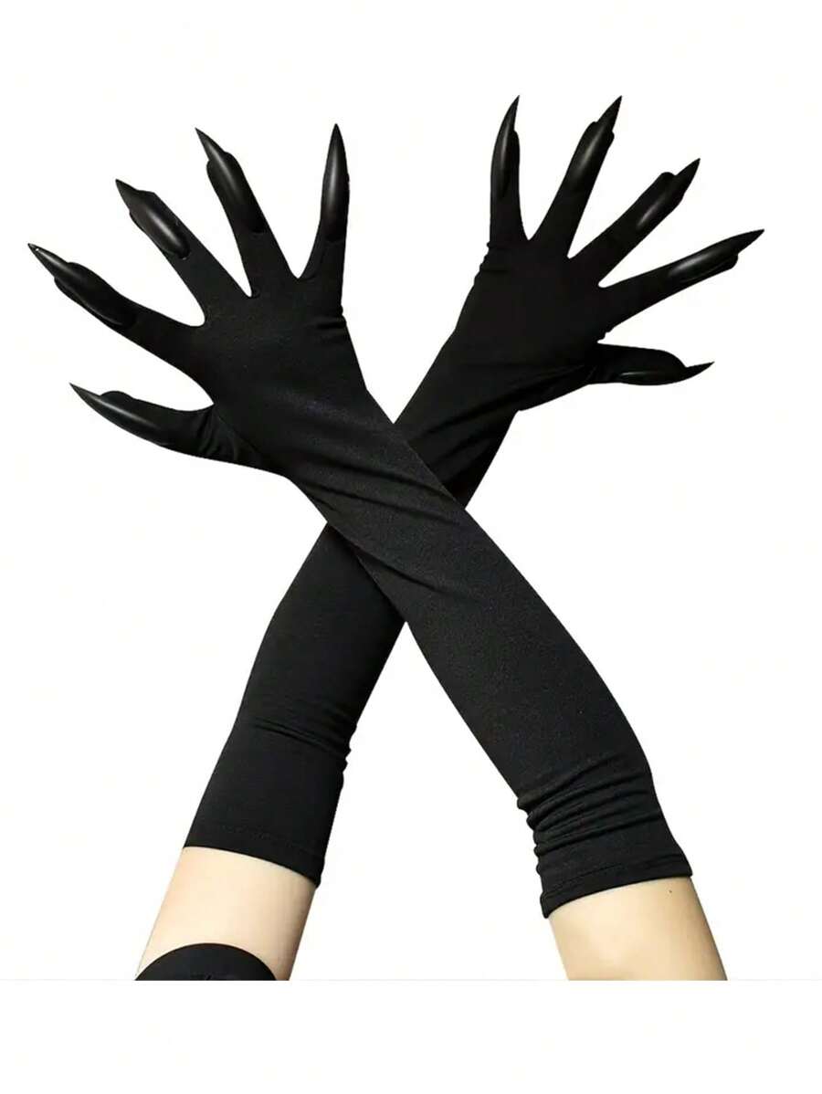 1 đôi Găng tay trang phục móng tay dài rắn - màu đen - Xem 1