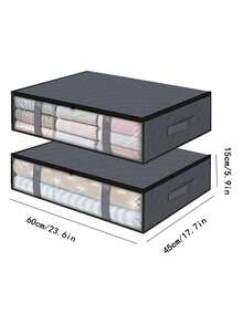 1pc Plain Clothes Storage Bag, Simple Black Non-woven Fabric Foldable Storage Bag For Bedroom - Grey - View 3