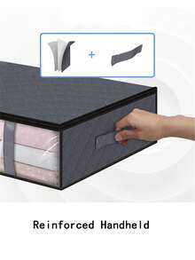 1pc Plain Clothes Storage Bag, Simple Black Non-woven Fabric Foldable Storage Bag For Bedroom - Grey - View 6