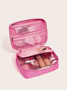 1pc Polyester Storage Bag, Minimalist Solid Color Portable Toiletry Storage Bag, Gift For Valentine's Day,Boho Vibes - Rose Red - View 1