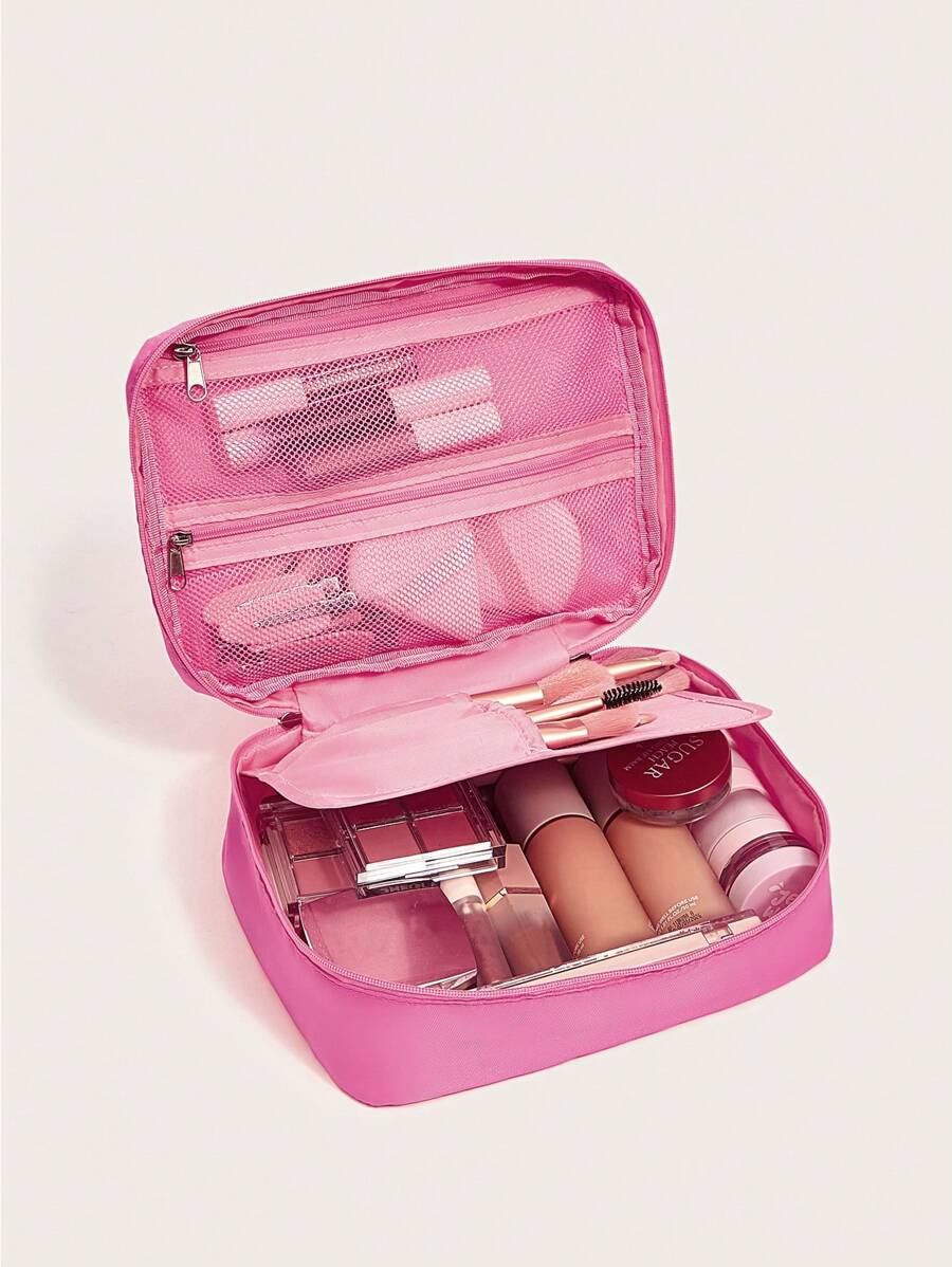 1pc Polyester Storage Bag, Minimalist Solid Color Portable Toiletry Storage Bag, Gift For Valentine's Day,Boho Vibes - Rose Red - View 1