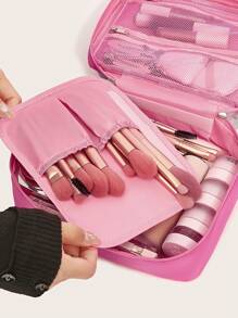 1pc Polyester Storage Bag, Minimalist Solid Color Portable Toiletry Storage Bag, Gift For Valentine's Day,Boho Vibes - Rose Red - View 2