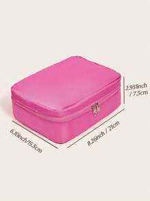 1pc Polyester Storage Bag, Minimalist Solid Color Portable Toiletry Storage Bag, Gift For Valentine's Day,Boho Vibes - Rose Red - View 3